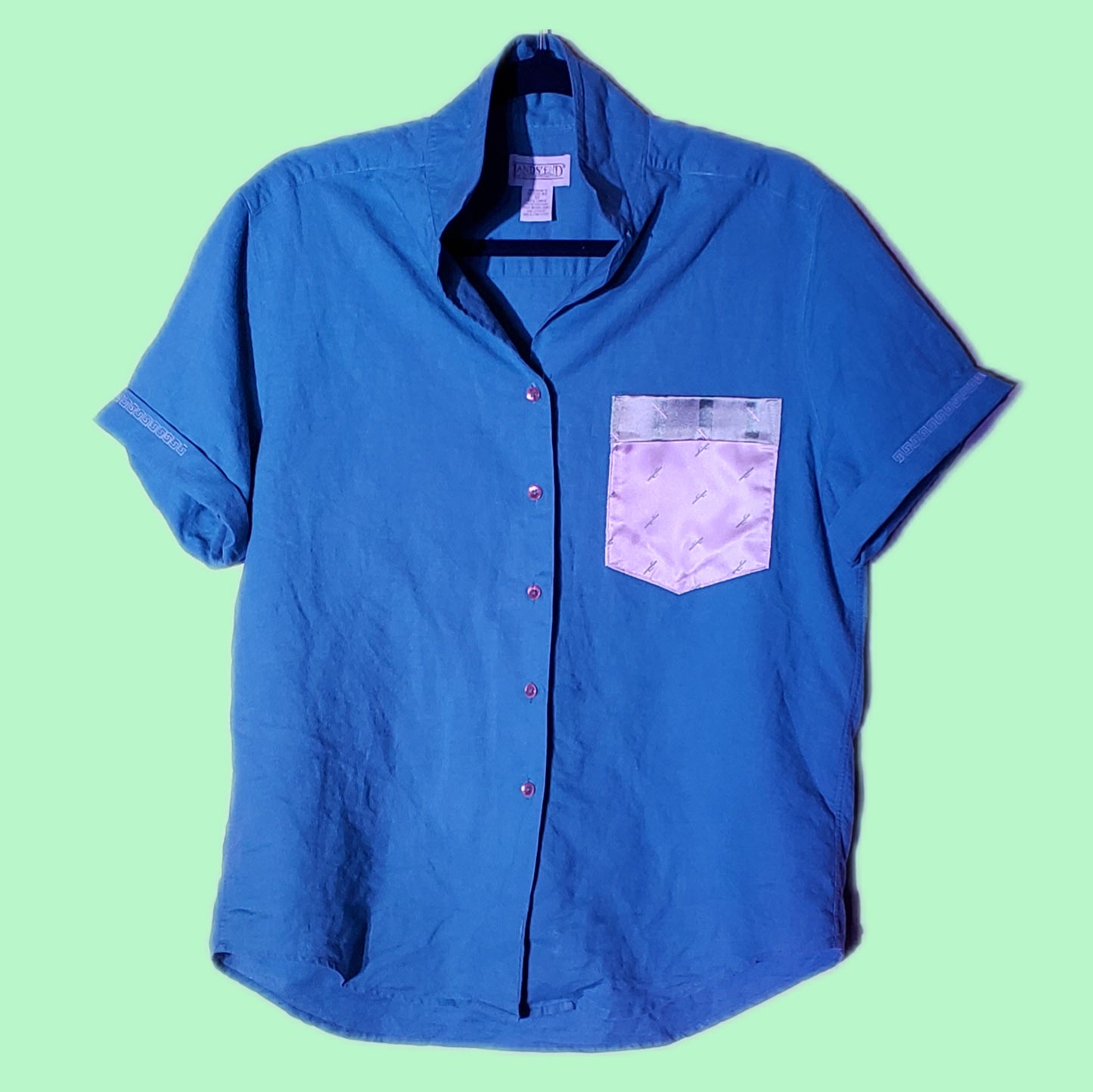 Upcycled Teal Shirt w/ Silk Pocket