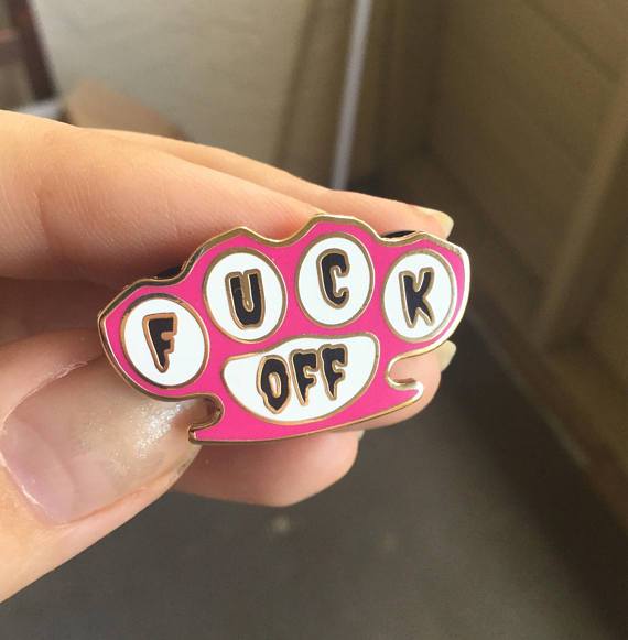 Fuck Off Brass Knuckles Pin